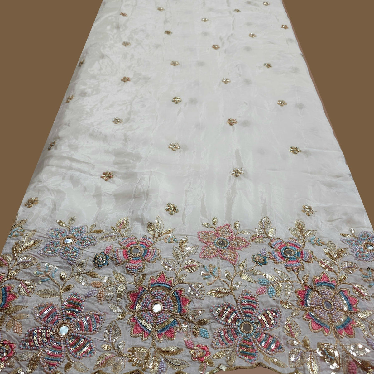 DYEABLE Crepe Fabric with Multi-color Floral Border