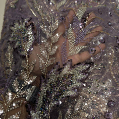 English Lavender Color Embroidered Net Fabric with Cutdana & Sequin Work
