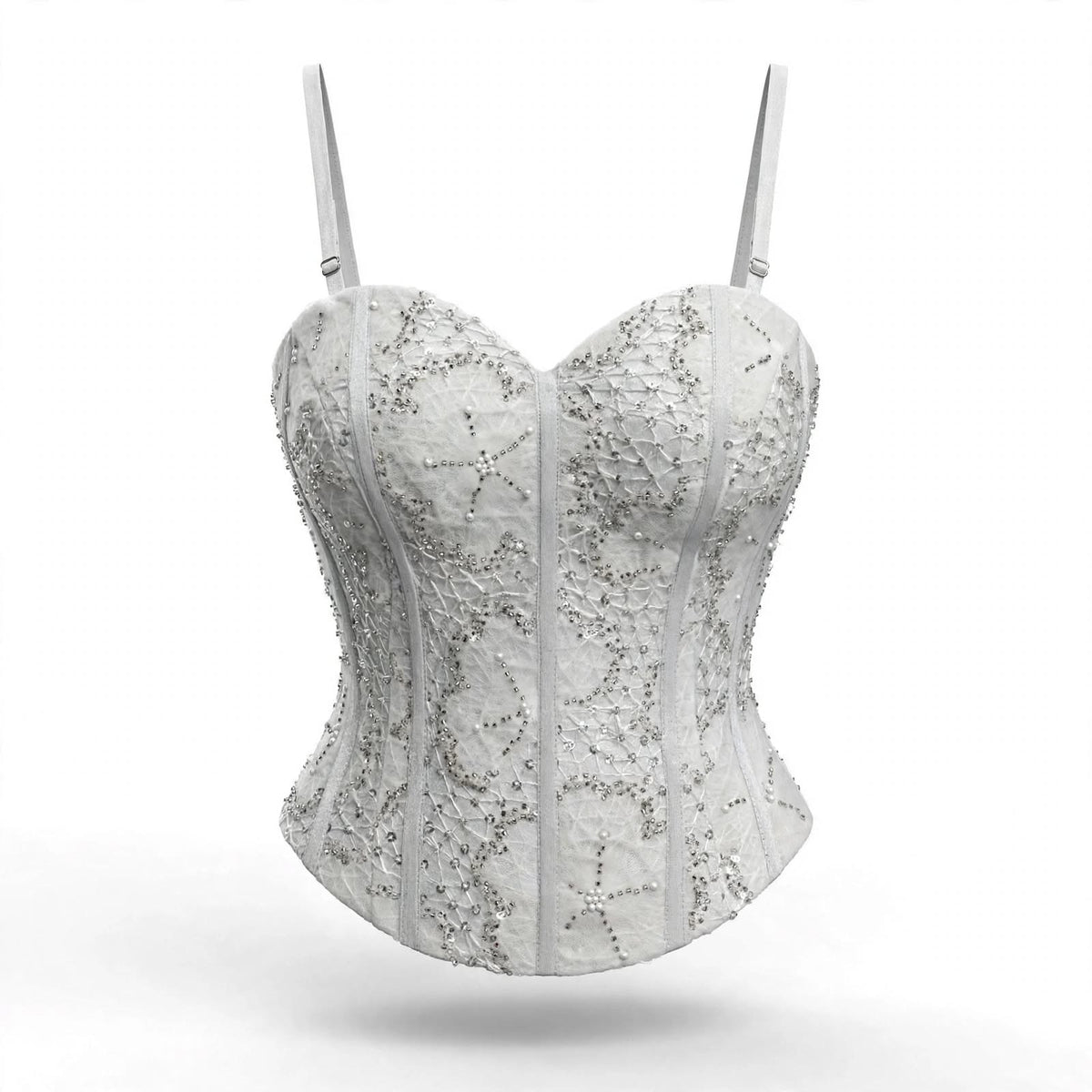 Designer Readymade Corset on White Bead work Embroidered Net Fabric