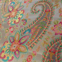 Pure Banarasi Dola Silk Soft Brocade with Position Print on Grey Base