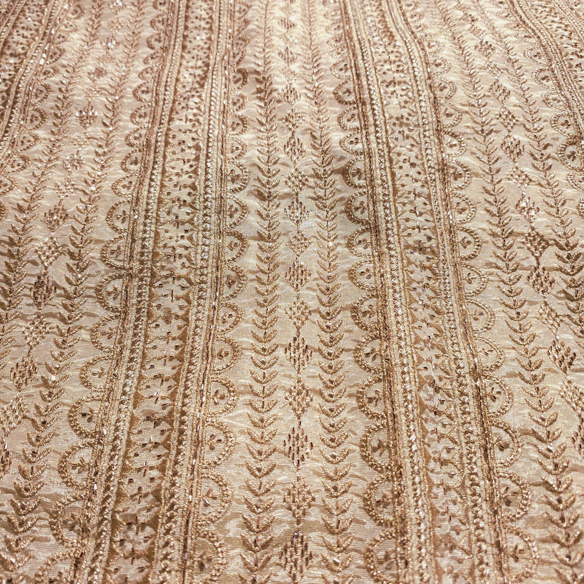 Gold Embroidered Dyeable Tissue Fabric with Gemetric & Floral Cutdana & Zari work in Linear Pattern