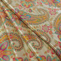 Pure Banarasi Dola Silk Soft Brocade with Position Print on Off-White Base