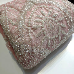 Blush Pink Embroidered Net Fabric with Heavy Sequins, Beads & Pearl Work
