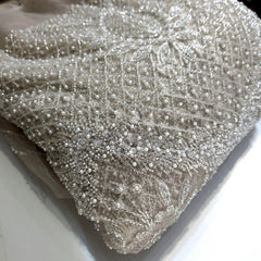 Vanilla Mocha Embroidered Net Fabric with Heavy Sequins, Beads & Pearl Work