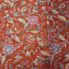 Multi-color Floral Resham work on Orange Soft Organza with Sequin Highlights