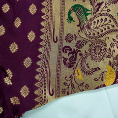 Embroidered Wine Silk Brocade Blouse with Sweetheart Neckline