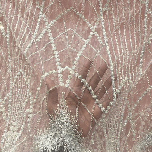 Blush Pink Embroidered Net Fabric with Heavy Sequins, Beads & Pearl Work 512