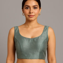 Shabnam Raw Silk Grey Color Blouse with Round Neckline